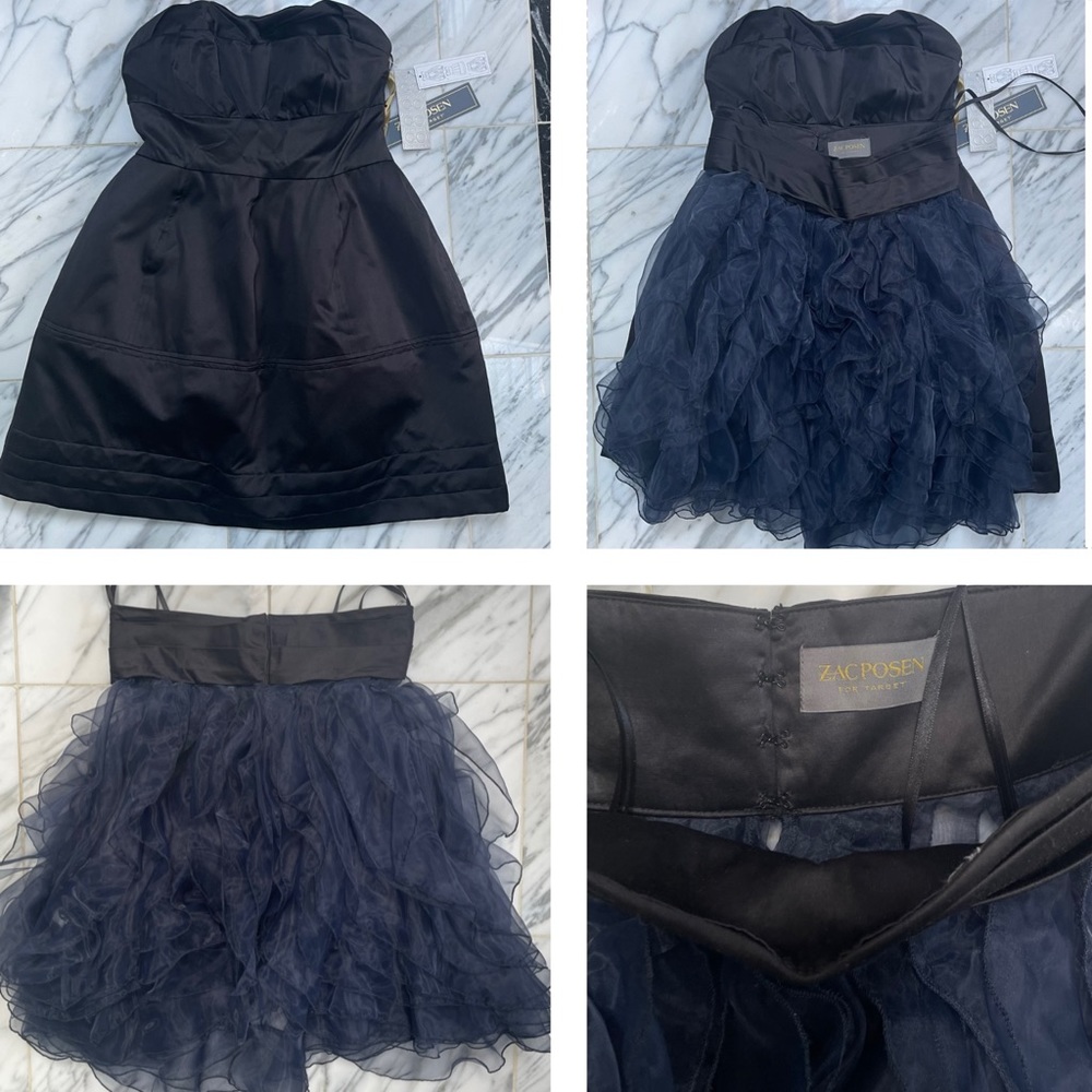 ZAC POSEN COLLABORATION SATIN AND TULLE NAVY BLUE DRESS